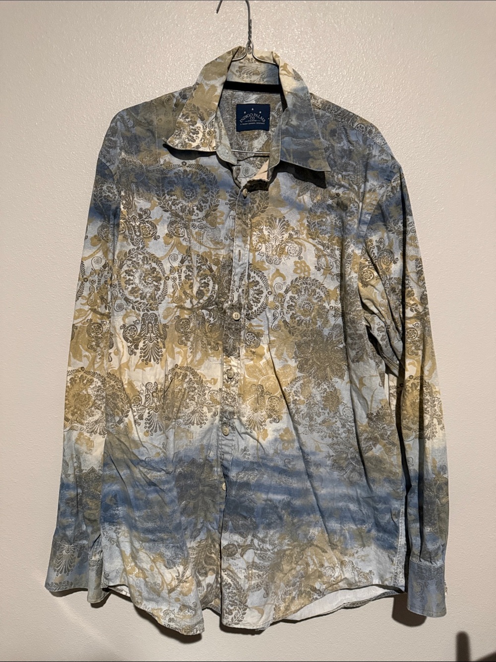 Men's Lightweight Printed Shirt Jacket in Blue & Gold